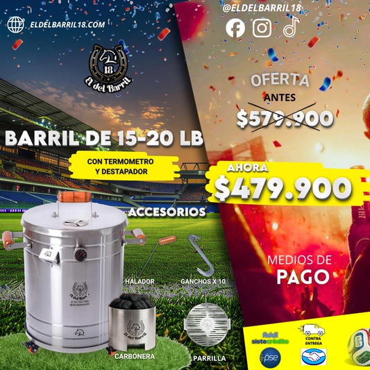 Barril Ahumador Pequeño 15 a 20 lb  en Acero Inoxidable | Barril Asador