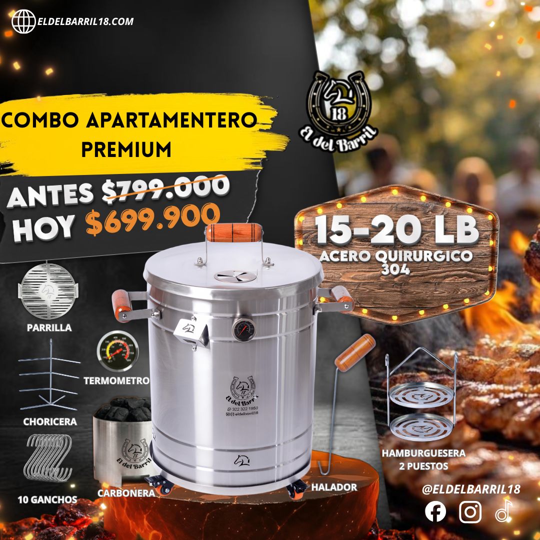 Barril Asador Pequeño 15 LB BBQ | Combo Premium para Apartamento