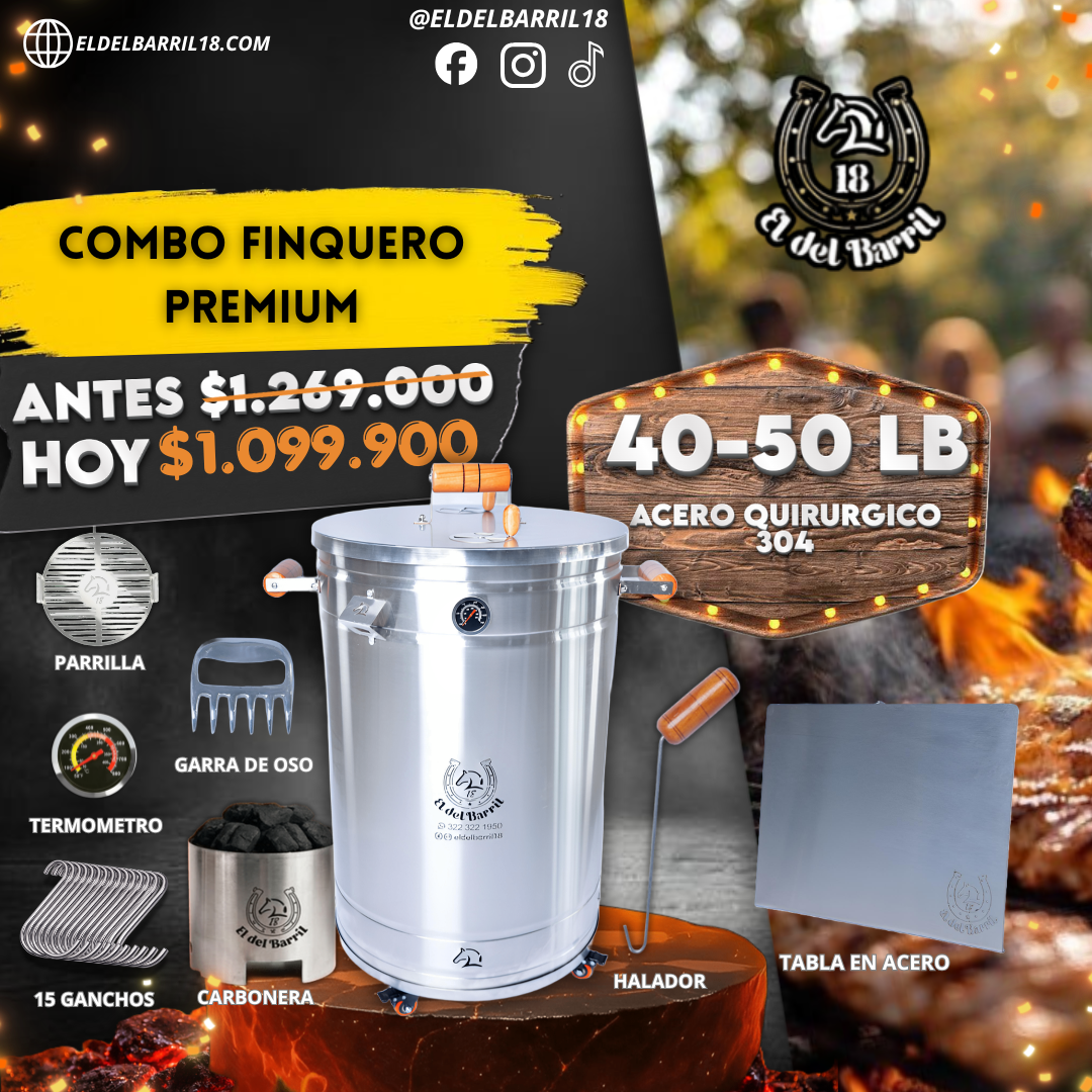 Barril Asador Grande BBQ 50 Libras | Combo Finquero Premium