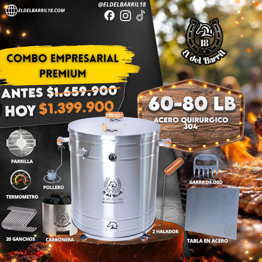 Barril Ahumador 80 Libras en Acero Inoxidable – Combo Parrillero Profesional
