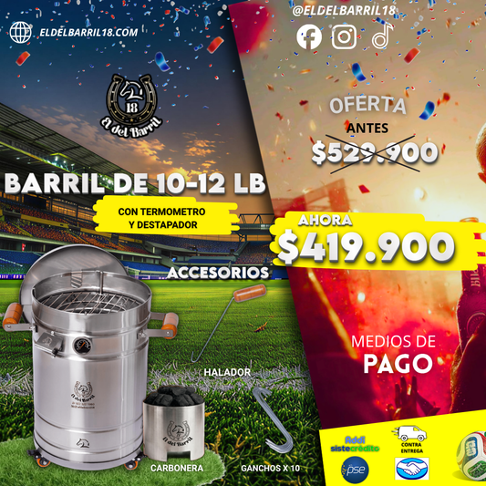 Barril Ahumador Pequeño 10 a 12 lb  en Acero Inoxidable | Barril Asador