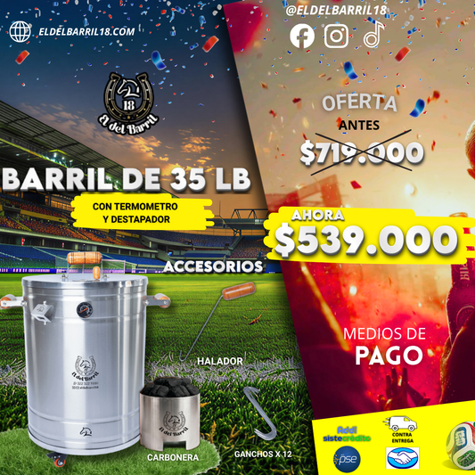 Barril Asador y Ahumador 35 LB en Acero Inoxidable | El del Barril 18