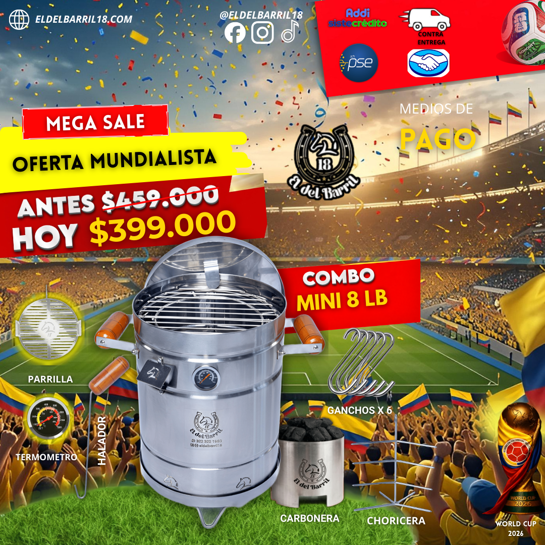 Barril Asador Mini 8 LB en Acero Inoxidable | Ahumador El del Barril 18