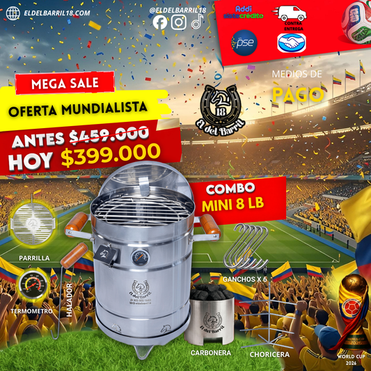 Barril Asador Mini 8 LB en Acero Inoxidable | Ahumador El del Barril 18