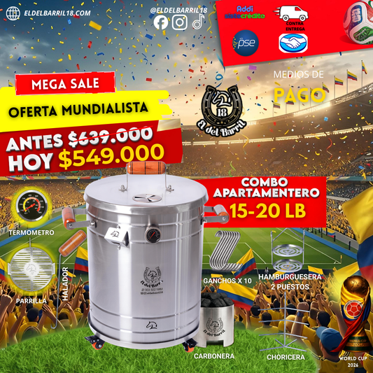 COMBO BARRIL APARTAMENTERO 15 A 20 LB EN ACERO INOXIDABLE –  ASADOR | EL DEL BARRIL 18
