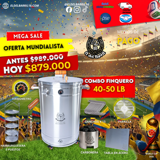 Combo Barril Asador Finquero 40–50 LB en Acero Inoxidable | Ahumador El del Barril 18